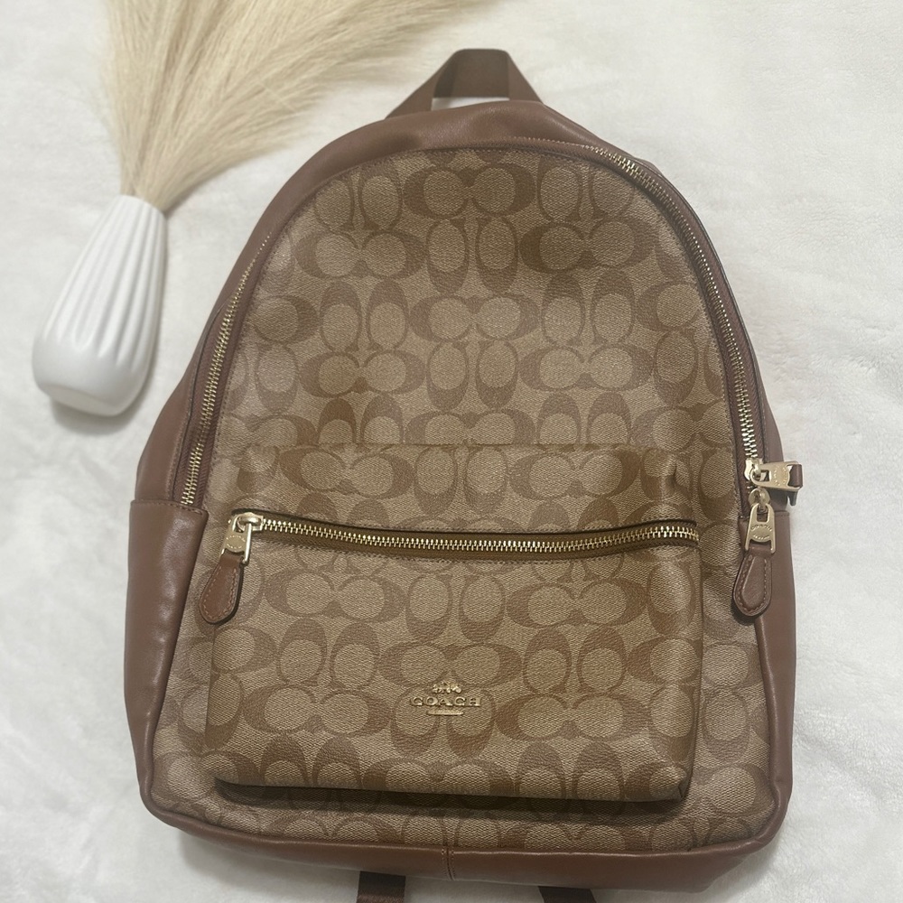 Brown Coach Signature Canvas Backpack